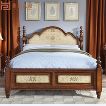 American solid wood bed retro - colored bedroom bedside double bed 1 5 m European double bed 1 8 m field breeze
