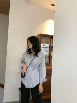 Crab lane two-wear vertical striped shirt chic Korean version loose casual wild toothpick design shirt women