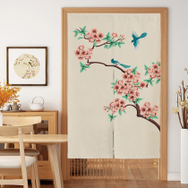 Chinese fabric door curtain Partition curtain Chinese style half curtain bedroom household hanging curtain Bathroom occlusion punch-free curtain