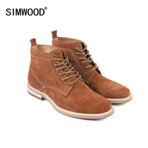 Simwood Jianmu mens new cowhide European and American Martin boots all-match tooling casual leather mid-high-top mens shoes