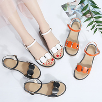 Summer 12 Little Girls Flat Leather Fashion Sandals 11 Junior High School Students 15 Years Old Middle School Korean Joker Princess