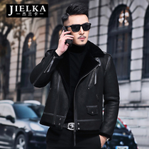 Fur integrated male Henning genuine leather leather clothing short LOCOMOTIVE LEATHER JACKET MALE Leather Jacket Male neckline Wool Liner Jacket Thick