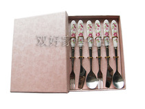 Bone china tableware set six-piece gift coffee stainless steel spoon Fork knife Chinese Korean creative