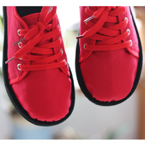 New handmade cloth shoes womens thousand-layer farmhouse bottom cotton breathable red lace-up flat round head womens shoes