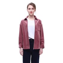 NOME womens zipper shirt jacket autumn and winter corduroy long sleeve warm top loose versatile