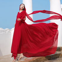 Yunnan desert photo clothes Super fairy red tail dress big dress Sanya seaside beach dress