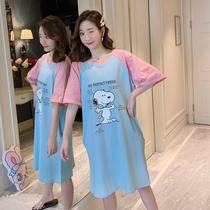 Cartoon nightdress Fat mm Pure cotton short-sleeved extra-yard student Ms Pajamas Fat sister can wear a home suit outside