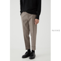 (NANS) heavy tweed wide flanging ankle-length PANTS WOOL ANKLE-CUT PANTS