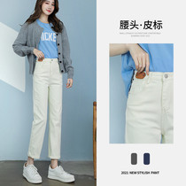 High-waisted jeans womens straight loose spring 2021 new light-colored pants thin wild chic cigarette tube pants