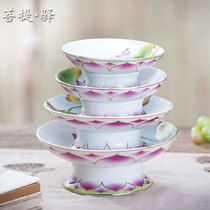 Colorful Lotus pond) Jade porcelain embossed lotus fruit plate Ceramic fruit plate Offering plate Offering Buddha fruit plate Tribute Buddha