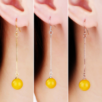 S925 sterling silver earring wire support inlaid beeswax Amber amber ball EAR thread earring ear wire empty support female