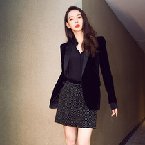 2021 autumn new velvet small suit womens jacket Korean version of the long slim slim waist professional suit trend