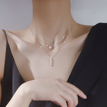 Double laminated wearing necklace woman South Korea 2022 new temperament senior feel light and luxurious and pure silver not to drop the collarbone chain