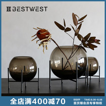 BEST WEST round ball glass vase decoration Modern simple living room wine cabinet soft decoration flower arrangement bottle idea