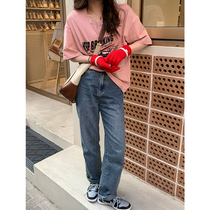 YouZIQI Grapefruit Kiki Jeans 2022 new small lady vertical loose and thin leg straight pants