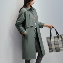 Green windbreaker womens long coat early 2021 spring new Korean version of loose autumn small man temperament jacket