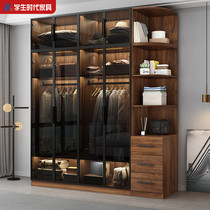 Light luxury wardrobe glass door customization Modern simple household bedroom cloakroom cabinet combination Nordic solid wood wardrobe