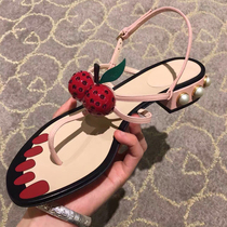 Tide 2022 Summer New Pearl Sandals Woman Han Edition Cherry Woman Bohemia Flat Shoes