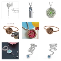 Titanium Steel Hollowed-out Rose Golden Mountain Tea Flower Perfume Fragrance Essential Oil Necklace Pendant Lovers opening bracelet accompanied by