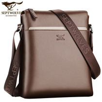 Seven Wolves Mens Bag Genuine Leather Head Layer Bull Leather Mens Single Shoulder Diagonal Satchel Bag Business Casual Bag Satchel Backpack Male Tide