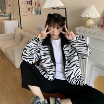 Two-faced zebra coat female 2021 Spring and Autumn New Korean version of Harajuku BF style jacket coat tide