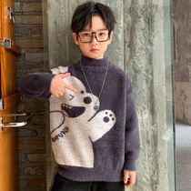 Boys' sweater 2022 new autumn winter boys' pullover big children's winter mink fleece thickened fashion