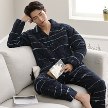 Multi-pretty pajamas mens winter thickened warm cotton padded home clothes set autumn and winter mens cotton winter