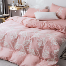 Export 60 pieces of cotton embroidery quilt cover cotton embroidery quilt cover double pink wedding satin four-piece set