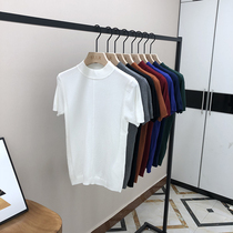Autumn new knitted short-sleeved sweater mens Korean version of the trend personality thin autumn and winter half-sleeved sweater bottoming shirt trend