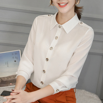 2021 Spring and Autumn Korean Slim Long Sleeve Professional Joker Blouse Women White Shirt Casual Lapel Lap Top