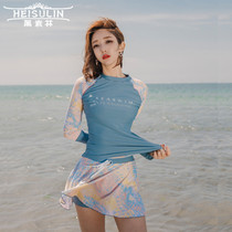 Korea ins Wind sunscreen swimsuit women belly conservative surf diving suit breathable long sleeve two-piece hot spring swimsuit