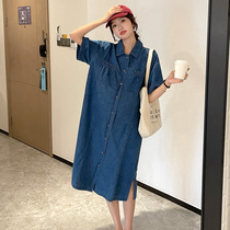 Pregnancy Woman Dress Summer Dress Denim Dress Korean Version Foreign Air Fashion Loose can be succuled out of hot mother with long clot dress damp