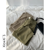 Xiaoxijia) Khaki jeans womens 2021 spring and autumn high waist thin all-match loose straight nine-point pants trend