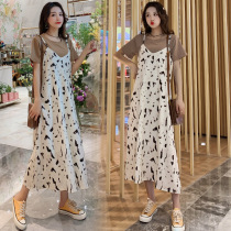 Pregnant woman summer clothing suit 2022 new stylish going out harness dress with dress long style loose t-shirt pregnant woman two sets