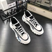 Small White Shoes Mens Summer Real Leather 100 Hitch Sports Casual Net Face Shoes Heightening Breathable White Old Daddy Shoes Mens Chains