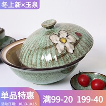 (Yuquan) Korean style pot with lid large household health underglaze color tableware Chinese Net red ceramic fish soup basin