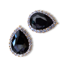 Luxury diamond-studded atmosphere wild black water drop earrings red emerald earrings painless ear clips hypoallergenic earrings two