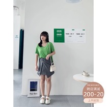 Wang grape fat mm large size solid color plaid high waist skirt female 2020 summer meat cover irregular a-line short skirt