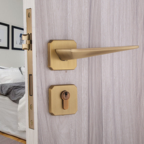 Pure copper modern light lavish minimalist indoor room door solid wood bedroom home split American muted magnetic lock door lock