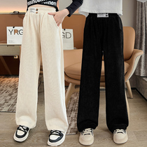 Girls labelled chenille wide-leg pants 2022 autumn and winter new medium and large childrens Korean version of the net red temperament casual trousers