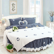New Night Dance Allure City Round Bed Four Piece Cotton Cotton Round Sheet Round quilt cover Round Bed Bed 2m Blue and White Stripes