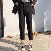 Black suit pants womens ankle-length pants straight loose spring 2021 New High waist slim Joker Harlan casual pants