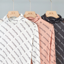 Sunscreen base shirt womens thin high-neck ice screen yarn long-sleeved Hyuna wind tight letter ins top tide inside