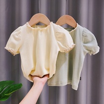 Baby short sleeve T-shirt girl foreign air sweet and undershirt Summer new middle child Korean version pure cotton blouse