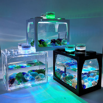 Small fish tank Small desktop creative ecological tank Micro landscape betta tank Mini tropical fish aquarium with led lights