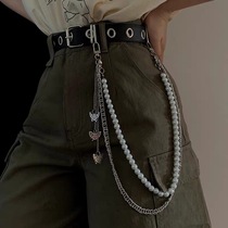 Pearl butterfly pants chain female cool ins belt hanging chain personality decoration accessories jk skirt waist chain hanging decoration
