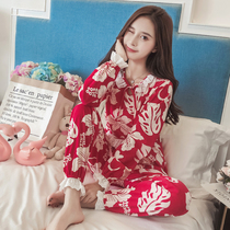 Lace Korean pajamas womens autumn and winter long sleeves fresh students spring and autumn loose cotton home clothes princess style set