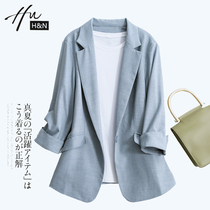 Aramachic small suit jacket female thin man seven-point sleeve body tender to thin cotton linen little suit female top