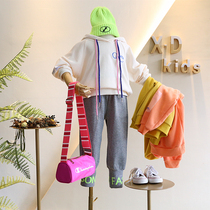 Brand childrens clothing 2019 autumn new girl bright color small casual baby embroidery letter wide version shoulder hooded sweater