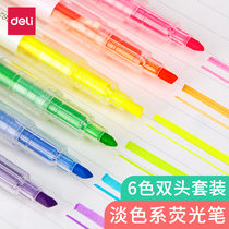 The students with the powerful stationery fluorescent label pen use the rough two-head color marked pen candy color homework note flashlight department 6 drawers